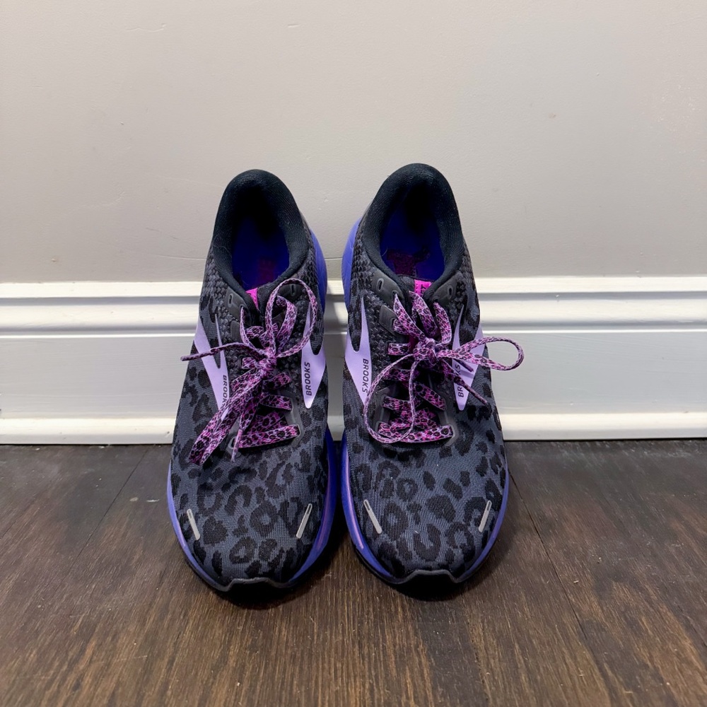 Brooks Ghost 14 Women's Black and Purple Leopard Print Running Shoes